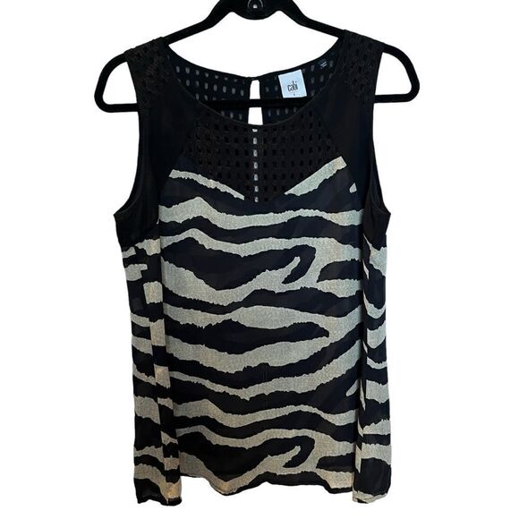 Cabi Women's Sleeveless Blouse Black and Cream Zebra Print Size Small - Picture 1 of 8